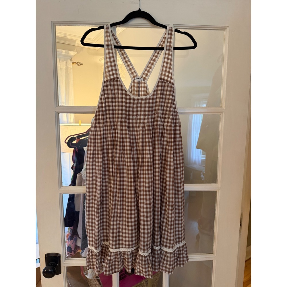 Kimchi Blue Brown Gingham Ruffle Lace Trim Babydoll Mini Dress
Size: XL - Picture 2 of 4